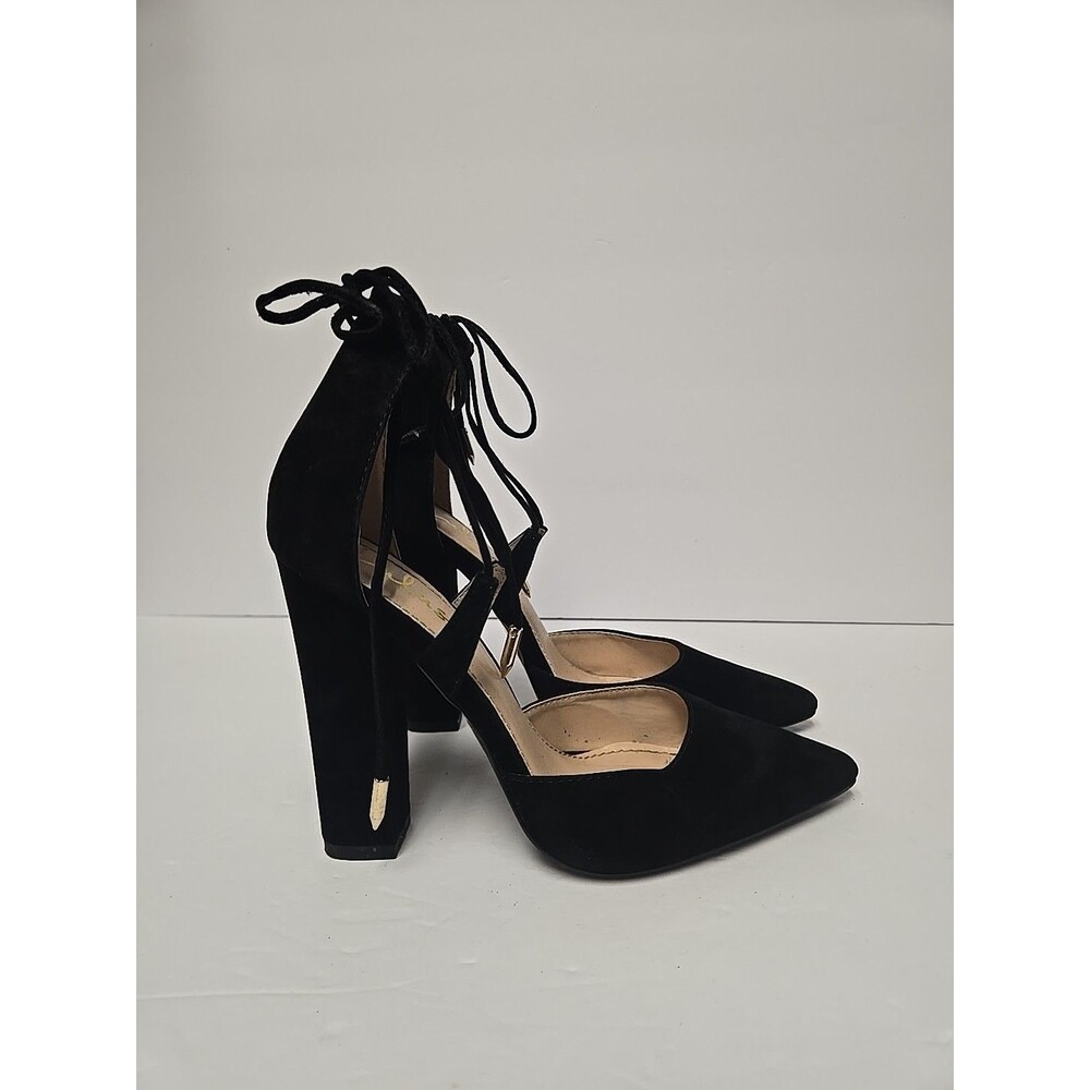 Black Suede Lace-Up Tie-up Block Heels By Lulus Size 7.5